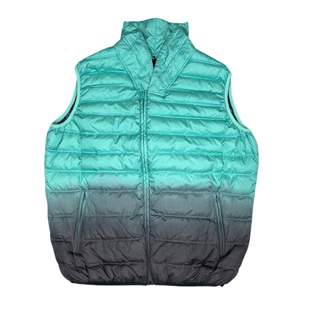 Lords of Harlech Puffer Vest Mens XL Teal Grey Ombre Full Zip Two Tone Quilted